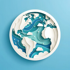 Earth paper cut design, isolated on a blue background, flat vector illustration, Earth Day
