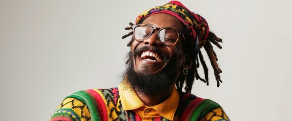 Joyful Man with Dreadlocks In Reggae Style Attire Smiling