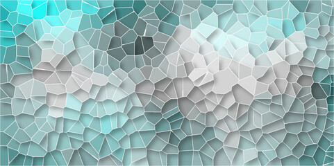 Light mint Broken quartz stained Glass Background with White lines. Voronoi diagram background. Seamless pattern with 3d shapes vector Vintage background. Geometric Retro tiles pattern
