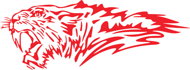 Tribal tiger attacking vector illustration, great for vehicle graphics, car, motor and truck decals, stickers and T-shirt designs. Cartoon mascot character, ready for vinyl cutting. Freedom and speed