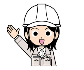 手を上げる現場監督の女性