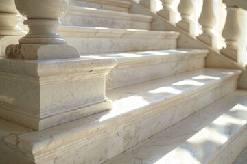 Detailed view of marble stairs, highlighting the intricate balustrade and play of light and shadow