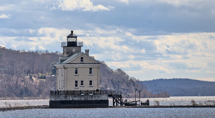 small lighthouse at confluence of hudson and rondout river in kingston new york