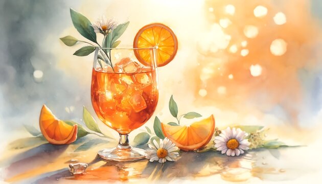 ivid Watercolor Illustration of an Aperol Spritz
