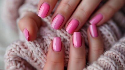 Close up woman showing her pink nails