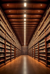 Fototapeta premium a library with a wooden ceiling with full of bookshelves