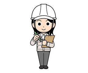 メモする現場監督の女性