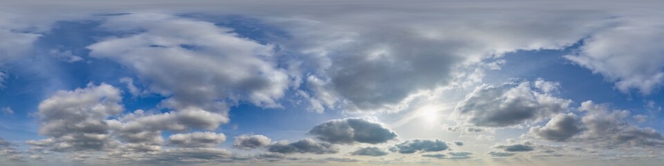 blue sky hdri 360 panorama view  with evening rain clouds before sunset in equirectangular...