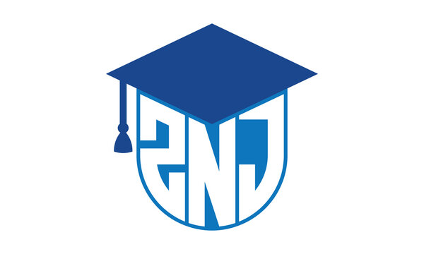 ZNJ initial letter academic logo design vector template. school college logo, university logo, graduation cap logo, institute logo, educational logo, library logo, teaching logo, book shop, varsity