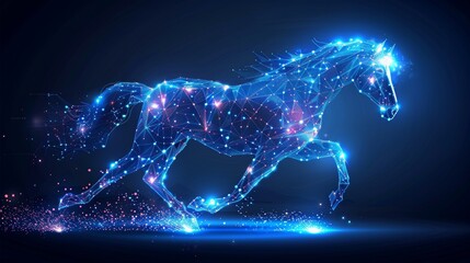 An illustration modern of a horse running in a low polygonal pattern with triangles and particle styles. - obrazy, fototapety, plakaty