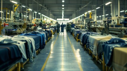 Fototapeta premium Automated clothing factory. Fashion industry. Modern robotic clothing production