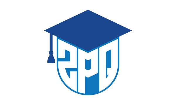 ZPQ initial letter academic logo design vector template. school college logo, university logo, graduation cap logo, institute logo, educational logo, library logo, teaching logo, book shop, varsity