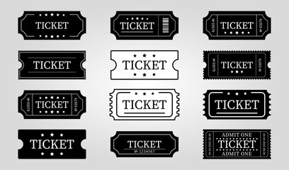Ticket set. Admission pass isolated on white background. Vector illustration.
