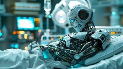 A robot  carefully placing a medical implant with accuracy  a surgical operation.