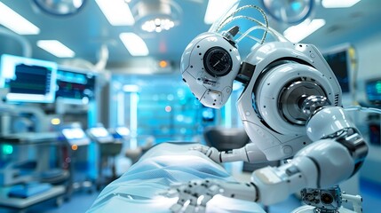 A robot  carefully placing a medical implant with accuracy  a surgical operation.