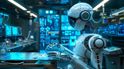 Fototapeta premium A robot carefully placing a medical implant with accuracy a surgical operation.