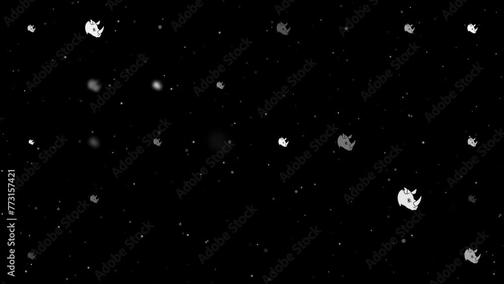 Poster template animation of evenly spaced rhino head logos of different sizes and opacity. animation of tr