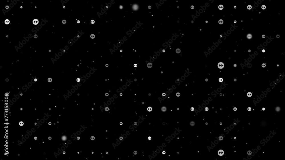 Poster template animation of evenly spaced fast forward symbols of different sizes and opacity. animation o