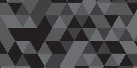 Vector Abstract geometric black and gray background seamless mosaic and low polygon triangle texture wallpaper. Triangle shape retro wall grid pattern geometric ornament tile vector square element.