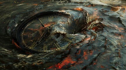 A clock melting into a puddle of time - obrazy, fototapety, plakaty
