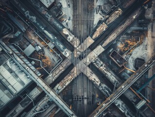 Sky-high view of the symmetry and structure within a modern industrial landscape