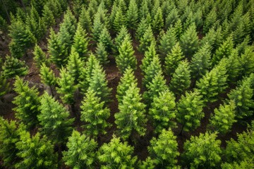 A dense group of trees stands in the midst of a forest undergoing regeneration, captured from above by drones