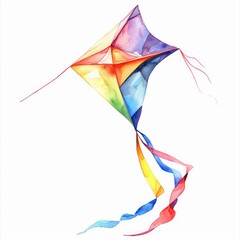Clipart of a single vibrant kite flying in a clear summer sky