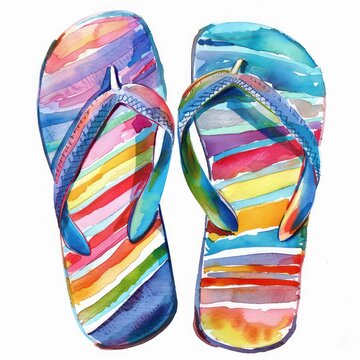 Clipart of a pair of flip-flops watercolor summer footwear