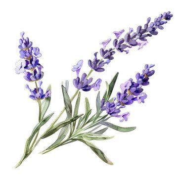 A watercolor clipart of a single lavender sprig the scent of summer fields
