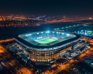 Obraz premium Stadium embracing renewable energy from solar-powered lighting to biomass heating