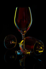 White Wine Glass silhouette over Black Background. - 773159427