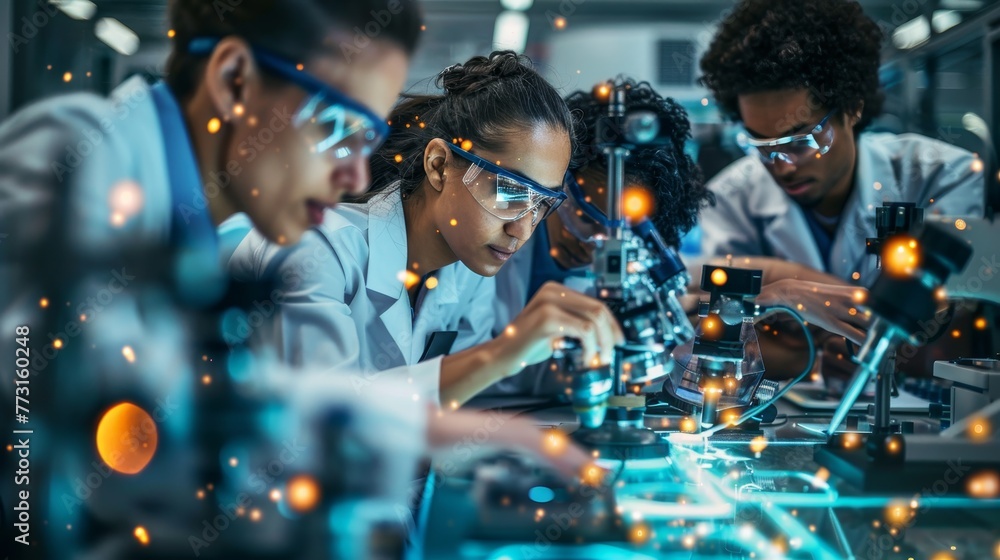 Aufkleber a group of researchers working in a high-tech laboratory on cutting-edge experiments