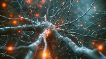 A network of neurons in the brain forming connections