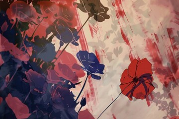 Abstract red and blue poppies, perfect for unique Memorial Day artistic expressions, abstract background with American flag 