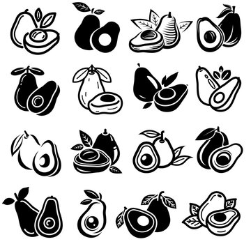 Avocado set. Collection icons avocado. Vector
