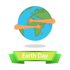 Earth day planet in arms embrace, vector art illustration.