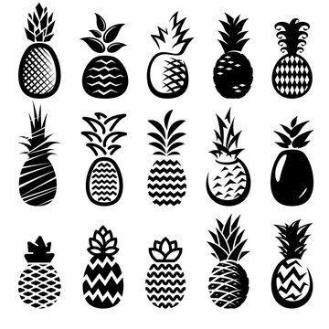 Pineapple set. Collection icons pineapple. Vector