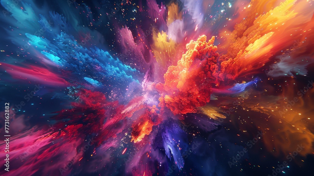 Poster an explosion of colors emanating from a digital device