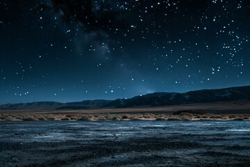 Starry Night Sky Over Desert Landscape, Nature Background - obrazy, fototapety, plakaty