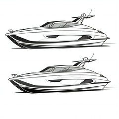 set of speed boat black outline white illustration