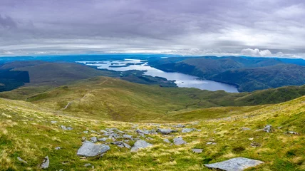 Fototapete Rund Naturpark Panoramic view of the Loch Lomond from the Ben Lomond in the Trossachs natural park in Scotland  © Joachim Beauvilain