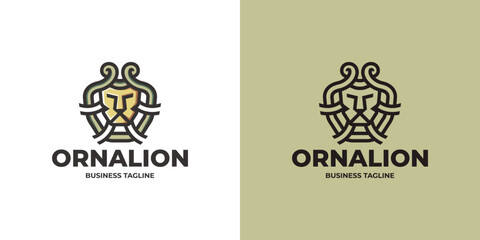 ornament lion logo vector with line art design style