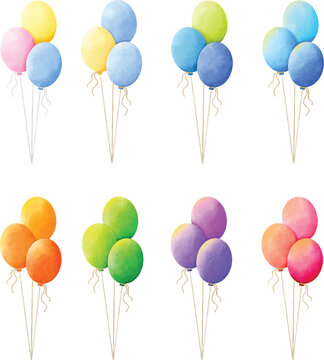 Watercolor Colorful Balloons. Hand Drawn Balloons.