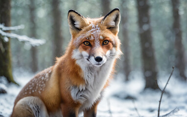 A young Fox in a snow covered forest. - 773165423
