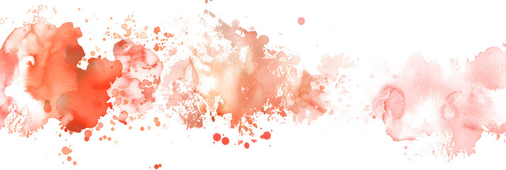 Coral and peach watercolor art splatter on transparent background.