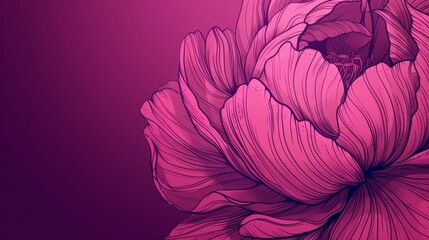   A pink flower, tightly framed, against a deep purple background Black outlines delineate its shape as a flower's center