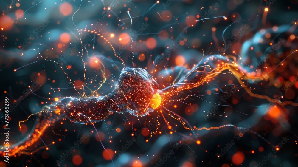 Poster a surrealistic brain, with neurons replaced by data nodes