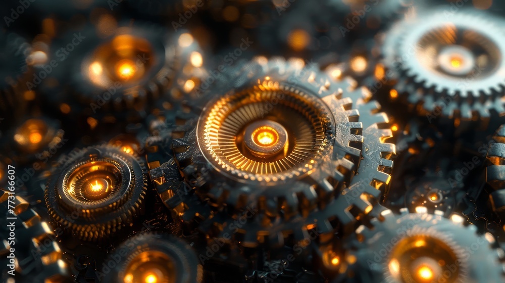 Poster a complex network of gears and cogs symbolizing a well-thought-out plan in motion