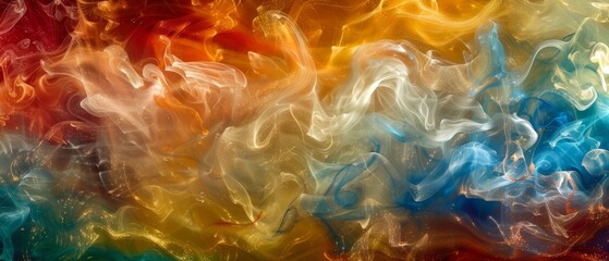 Naklejka na ściany i meble A collection of smoke forms resembling a rainbow, complemented by individual smoke trails in red, yellow, blue, green, orange, and white