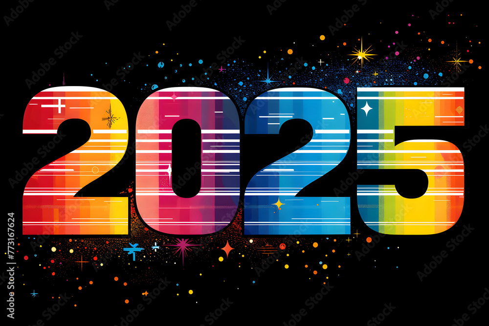 Aufkleber the image is a colorful and vibrant representation of the number 2025. the use of bright colors and 